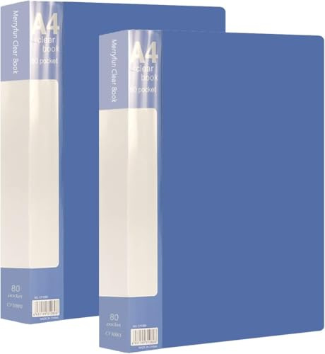 TRANBO Präsentationsmappe A4 mit 80 Hüllen (160 Ansichten), Displaymappe für Dokumente und Zertifikate, Projektmappe – 2er-Set, Blau