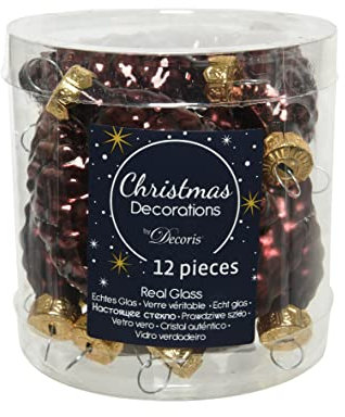 Christbaumschmuck Zapfen Glas 6cm x 12 Stück Weihnachtskugeln Christbaumkugeln Dunkelbraun Rotholz