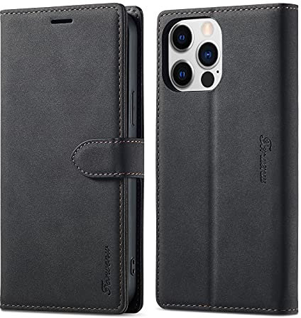 LOLFZ Wallet Case for iPhone 14 Pro, Premium Leather Case Card Holder Kickstand Magnetic Closure Flip Case Cover for iPhone 14 Pro - Black