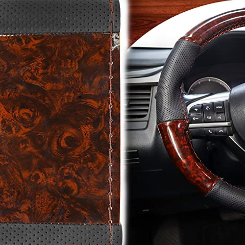 Lenkradabdeckung Für DIY Car Interior Styling 38cm Universal-Lenkradgeflechtabdeckung Holzmaserung Leder Handnähen Mit Nadel Und Faden Aus Holz Lenkradbezug
