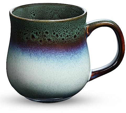 RELEDESA 450ml Grande Tasse à café en céramique, Tasse à thé porcelaine faite à main en vitrage du four pour le bureau et la maison, Grande poignée, Micro-ondes et lave-vaisselle sécurité (Ink Green)
