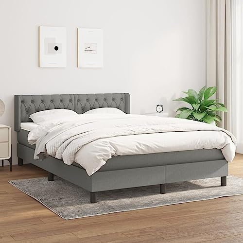 Homgoday Enjoliveur à ressorts avec matelas gris foncé 140 x 190 cm en tissu, structure de lit, lit, cadre pour salon, chambres à coucher