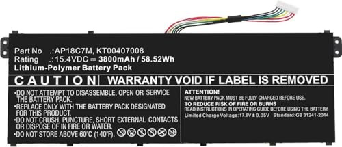 CoreParts Sparepart Akku für Acer Laptop, 58,52 Wh, 15,4 V, 3800 mAh, AP18C7M, KT00407008, TMP414RN-51-53 (58,52 Wh, 15,4 V, 3800 mAh)