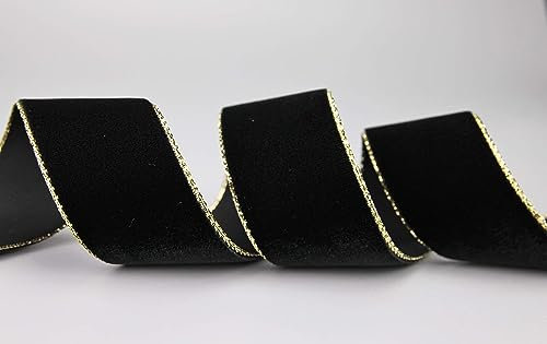 3 m x 36 mm Samtband 725G SCHWARZ Gold Samt mit Goldkante Velvet Velour Geschenkband Schleifenband elegant Geschenkverpackung Dekoration Weihnachten Band Nähen