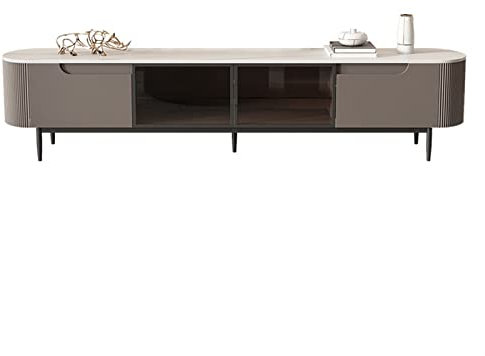HASMI Fernsehtisch Moderner 78,7-Zoll-TV-Ständer, leichte Luxus-Entertainment-Center-Medienkonsole mit 2 großen Schubladen und Glastürschrank for Wohnzimmer, Schlafzimmer und Büro TV Board