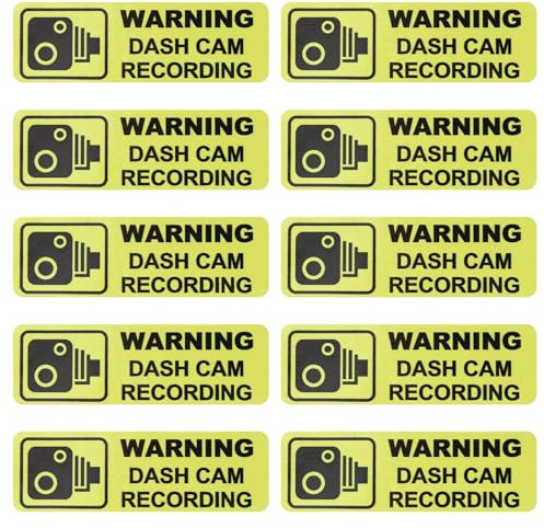 ECSiNG 10 Pezzi Adesivi Di Avvertimento Dashcam Adesivo Di Avvertimento In PVC 89x28mm Adesivo Di Registrazione Dash Cam Di Avvertimento Adesivo Per Videocamera Esterna Per Auto