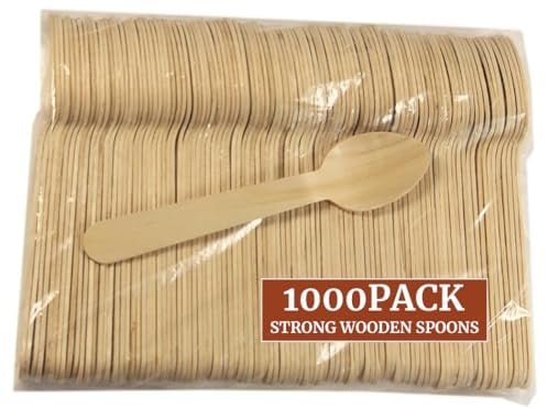 1000 x Disposable Wooden Cutlery Spoons [6.25 inch] Compostable, Earth Friendly and Biodegradable Utensils for Party - Free from Plastic Cutlery Set