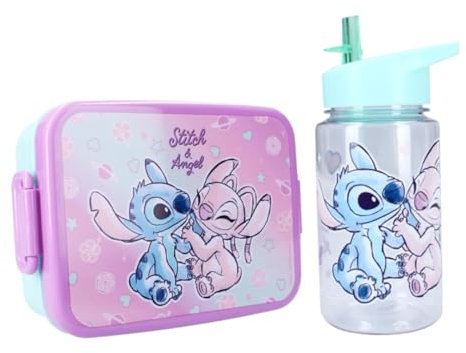 My sweety pop Lunch-Set - Brotdose + Trinkflasche - Lunchbox - Hydration - Stitch - Kindergarten - Schule - Urlaub - Essen - für Mädchen - Blau - Geschenkidee