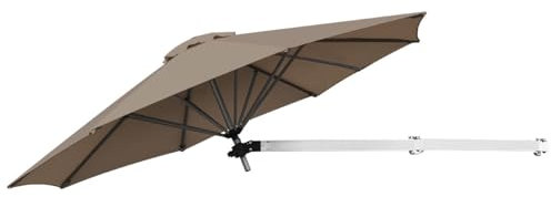 COSTWAY Sombrilla de Jardín Ø247 cm, Paragua Plegable Montada en la Pared para Exteriores con Poste Ajustable, Sombrilla de Patio Inclinable, Para Jardín, Balcón (Marrón)