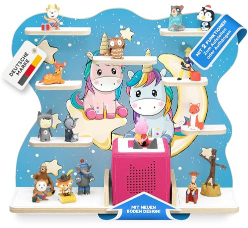 stadtecken Holzregal für Musikbox I Geeignet für die Toniebox und ca. 50 Tonies I Perfekte Tonie Aufbewahrung im Kinderzimmer I Zum Aufstellen oder Aufhängen (Nachteule, Groß)