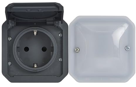 LEGRAND, Plexo New Connected-Feuchtraum-Steckdose, Smart-Home, Aufputz-Steckdose, Schuko-Standard, Home+Control-App, IP44 - IK07 staub- und schmutzbeständig, 16 A, 3680 W, Farbe: Anthrazit, 069897L