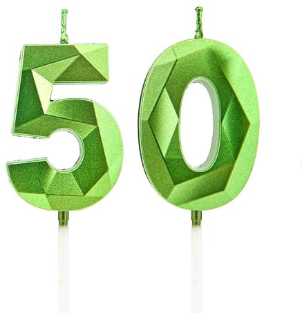50th Birthday Candles, Green Number Candles Birthday Decoration, Happy Birthday Cake Toppers, for Birthday Parties Weddings Company Anniversaries (Green, 50)