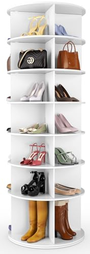 Nidouillet Drehbares Schuhregal mit 7 Etagen, 170,2 cm hoch, mit 8 Ausstellungsständern, freistehend, um 360 Grad drehbarer Schuh-Organizer, drehbares Display, Lazy Susan, rundes Karussell (weiß)