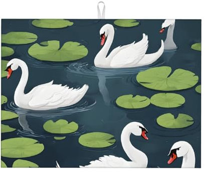 Dish Drying Mats for Kitchen Counter Coffee Mat Absorbent Drying Kitchen Mat Dish Pads Absorbent Coffee Bar Accessories 24 x 18 in - Beautiful White Swans on The Lake