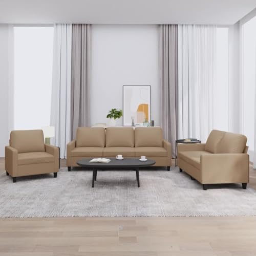 Willood 3-Sitzer Sofa+2-Sitzer（120cm+Sessel Modern Couch Gästesofa fürs Wohnzimmer Schlafzimmer Gästezimmer Kunstleder Cappuccino