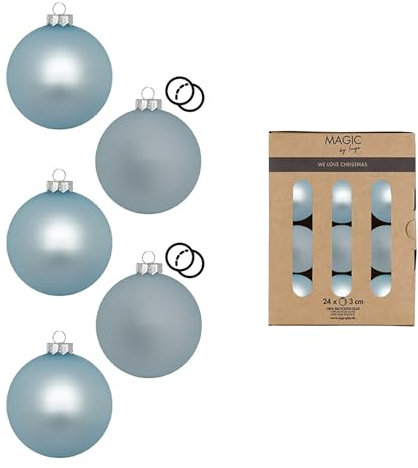 Weihnachtskugeln Glas 3cm 24 Stück - matt & glänzend - Mini Christbaumkugeln Weihnachtsbaumkugeln für Weihnachten - Christbaumschmuck & Weihnachtsbaumschmuck Eisblau - Cordial Blue