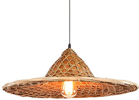 SIVAJI Lámpara Colgante Bambú Moderna con Forma De Cúpula Lámpara Nostálgica Creativa, Lámpara Colgante Ratán con Forma De Sombrero De Paja Techo De Mimbre Tejido A Mano para Sala Estar, Cocina,