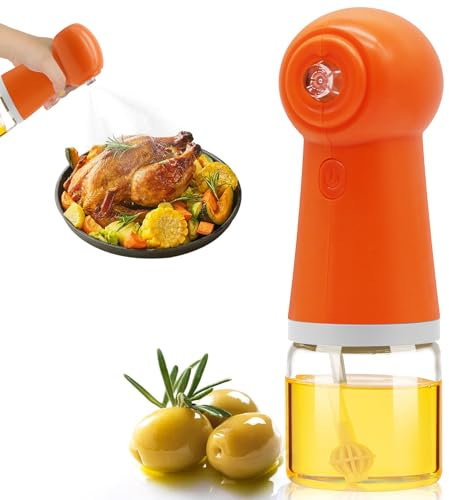 HMJIA Electric Oil Sprayer 150 ml Bottle Dispenser Electric Oil Bottle Made of Glass Sauce Vinegar Spray Dispenser Automatic Oil Atomiser for Cooking Salad Grilling (Orange)