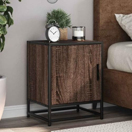 Homgoday Nachttisch Braun Eichen-Optik 40x31x50 cm Holzwerkstoff Metall Nachtschrank Nachtkommode Beistellschrank Sofatisch Beistelltisch Nachtkonsole für Bett und Schlafzimmer