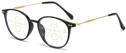 ABETOS Gleitsichtbrille Progressive Multifokale Lesebrille Damen Herren Runde Blaulichtfilter Metall Kunststoff Leicht Rund Gleitsicht Lesehilfen Sehhilfe