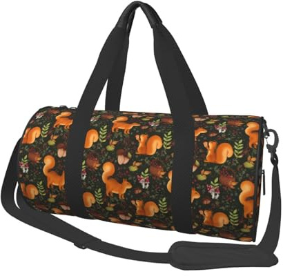 Buewutiry Grand sac de sport pour voyage – Sac de sport pliable pour homme et femme avec plusieurs poches zippées Motif écureuils festifs Forêt sombre