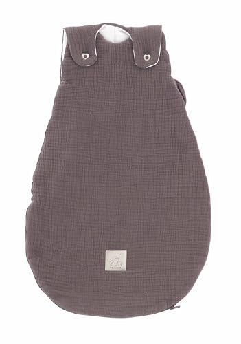 TRÄUMELAND Babyschlafsack aus Musselin schokopflaume, atmungsaktiv, leicht & hautfreundlich, mitwachsender Ganzjahres-Babyschlafsack mit integrierter Belüftung, 2.5 TOG Öko-Tex 100 zertifiziert