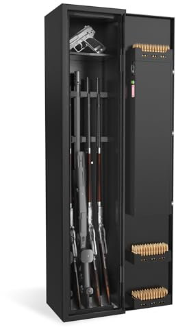 Naizy Armoire à armes 30 x 28 x 138 cm avec serrure à combinaison écran tactile et serrure à empreinte digitale et clés, armoire à armes longues, armoire à munitions, pour fusils 3 à 5