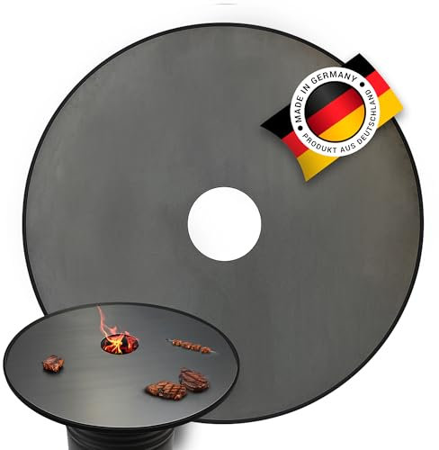 Feuerplatte mit Rand 80 cm x 10 mm Stärke – INKL. Grilleinsatz, Grillplatte für Feuertonne & Feuerschale, Massive Stahlplatte Plancha Grillring für BBQ & Teppanyaki - - #980