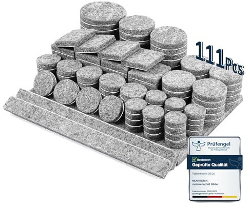 moinkerin 111 Pezzi Feltrini Autoadesivi per Sedie Rotondi 5mm Spessore Feltrini per Mobili Pesanti Antigraffio y Antirumore Taglia Ogni Forma Divano Grigio