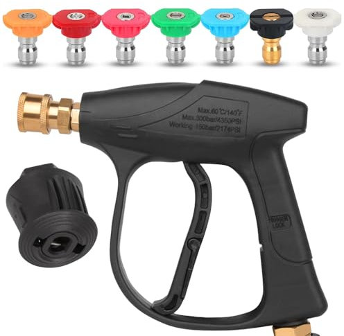 KBIBCK Hochdruckreiniger-Pistole mit 7 Wasserdüsenspitzen, Kurzstrahl-Waschpistole mit M22 14 mm Schlauchschnittstelle und Adapter, 1/4-Zoll-Anschluss, Hochdruckreiniger-Zubehör für Kärcher für