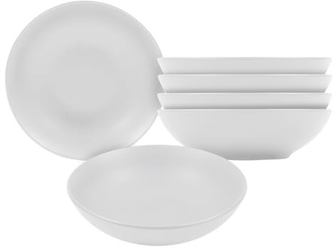 Platos hondos de cerámica fina blanco mate – Juego de 6 platos hondos de cerámica Ø 20 cm – Juego de platos de cerámica para pasta, ensalada, tazón, servicio para 6 personas, apto para lavavajillas