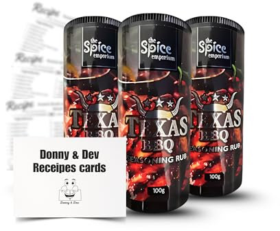 BBQ Seasoning Set Includes: 3x The Spice Emporium Texas BBQ Rub Seasoning (100g of each) Spice Mix │ and Recipes Cards & Cooking Idea by Donny & Dev