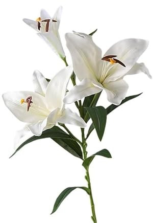 YOPI Set di decorazioni for la casa e for matrimoni con fiori artificiali, dipinto a olio, giglio profumato, composizione floreale finta(Bianca)