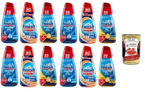 Finish Powergel Lessive liquide pour lave-vaisselle, multifonction, effet dégraissant, 30 lavages, 12 x 600 ml + Italian Gourmet polpa 400gr
