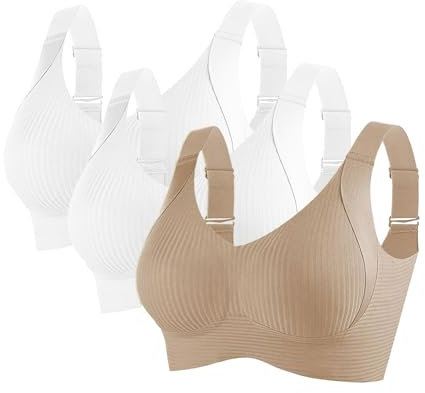 3pc Wireless Bras for Women UK Wirefree Push up Bra Soft Underwear Everyday Sports Bra Comfortable Ladies Yoga Bra Full Cup Breathable Bralette with Adjustable Shoulder Straps