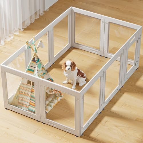 Clear Acrylic Dog Playpen with Door,23.6 Puppy Playpen,Easy Assemble Pet Fence,10-Panel for Puppies/Small Dog Play Pen Indoor