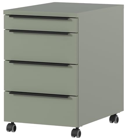 bümö Space Rollcontainer mit Schubladen, Container aus Holz in Taupe grün - Rollwagen für's Büro als Schreibtisch Unterschrank, Bürocontainer od. Schreibtischcontainer