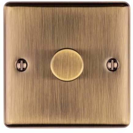 Kooples Hardware Enhance Decorative 1 Gang Dimmer Switch Screwless Brushed Chrome LED Light Wall Control Plate UK (Antique Brass)