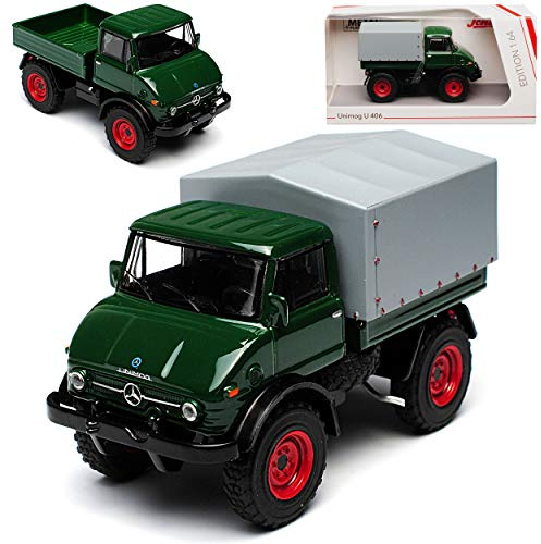 Mercedes-B Unimog Pritsche mit Aufbau U406 Grün 1977 LKW Truck 1/64 Schuco Modell Auto mit individiuellem Wunschkennzeichen