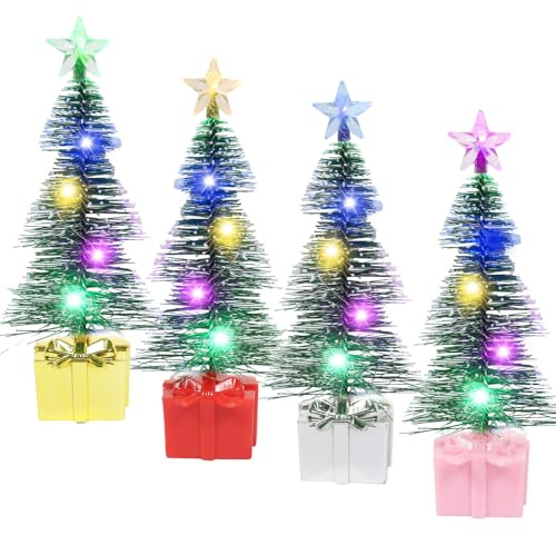 4 Stück LED Mini Weihnachtsbaum, Tannenbaum Künstlich Klein, Bunte Lichter Weihnachtsbaum, Mini Weihnachtsbaum Künstlich, Mini Weihnachtsbaum mit Beleuchtung, Weihnachten Deko Tisch