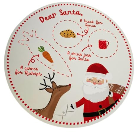 Reusable Santa Treat Plate | 26cm Corkboard Christmas Eve Plate for Cookies, Carrot & Drink | Cute Santa & Reindeer Design | Sturdy 0.5cm Thick Holiday Board | Family Christmas Tradition Gift