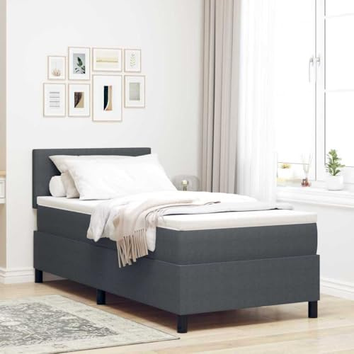 LoogCape LED Boxspringbett Dunkelgrau, 90x200 cm, Cordstoff, verstellbares Kopfteil, integrierte RGB Beleuchtung, mittelfeste Taschenfederkernmatratze, modernes Schlafzimmer Möbel