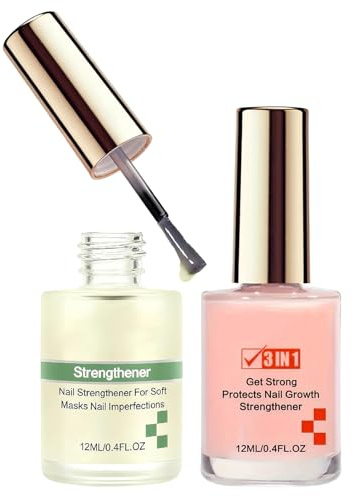 FunnAura 2Pcs Nail Strengthener, 3 In 1 Nail Hardener Serum Repair Polish for Damaged Weak Thin Peeling Nails