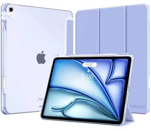 MoKo Hülle für iPad Air 13 Zoll (M4/M3/M2) 2026/2025/2024 mit Stifthalter | Schlank Leicht Trifold Schutzhülle für iPad Air 13 mit Harter PC Transluzenter Rückseite, Auto Schlafen/Aufwachen, Lavendel