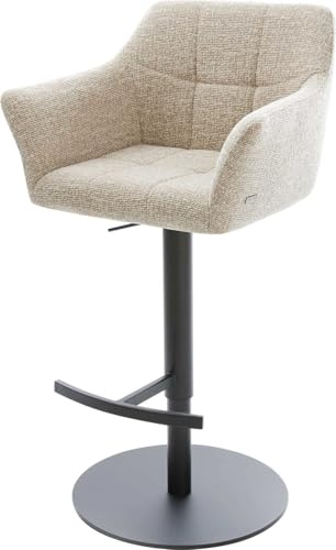 DELIFE Barstuhl Yulo-Flex Drehfuß höhenverstellbar Metall Schwarz Webstoff Soft Beige