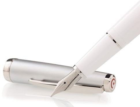 CLEO Classic Metall weiß +++ Patronen- und Konverter Füllfederhalter, HOCHWERTIGE FEDER (M) +++ palladinierte Zierringe und Clip +++ HAND MADE IN GERMANY