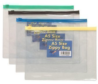 A5 Plastic Clear Zippy Bag Document Storage Folder Wallet Green Zip