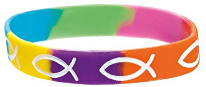 Christliche Geschenkideen °*1136 regenbogenfarbenes Silikonarmband mit weißen Fischen