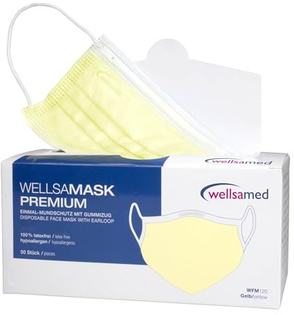 Wellsamed Wellsamask 50 Stück medizinischer Mundschutz Type IIR mit Gummizug, einfarbig Gelb