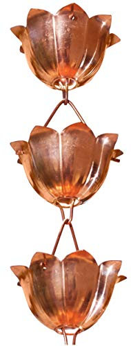 Monarch Rain Chains Pure Copper Lotus Cup Rain Chain Extension, 0.9 m Copper Decorative Rain Catcher Chain for Gutters, Rain Gutter Extension Downspout